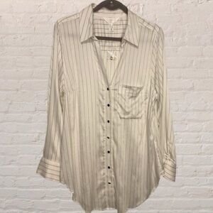A MTL 1980 Satin Striped Button-Up Shirt White/Black/Burgundy Size 1X